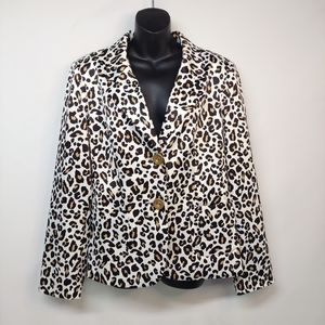 Laura Ashley Women's Black White Brown Leopard Print Blazer Jacket Size XL